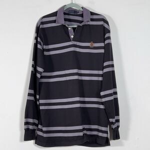 Vtg Polo Ralph Rugby Shirt Mens Sz XL Purple Striped Long Sleeve Crest Logo